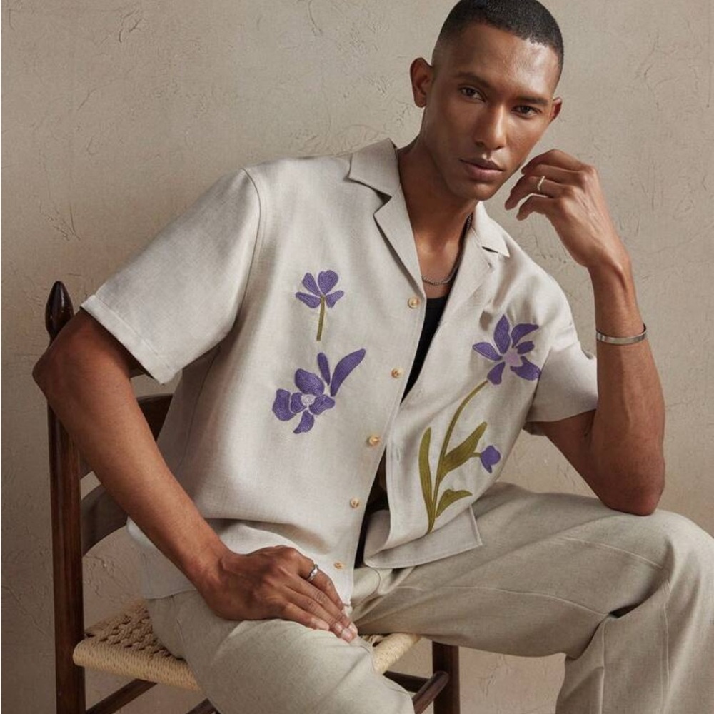 Men's Beige Floral Shirt